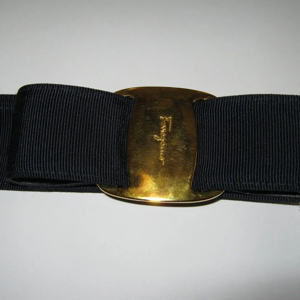 New, Never Worn. Authentic Vera Navy Blue Grosgrain Ribbon Belt - Size L - Picture 2 of 7